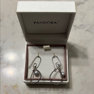 Pandora Silver and White Drop Earrings